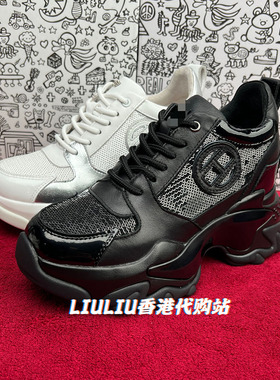 2025年新品时尚黑色亮片9CM厚底内增高真皮休闲老爹鞋女YF865IEA