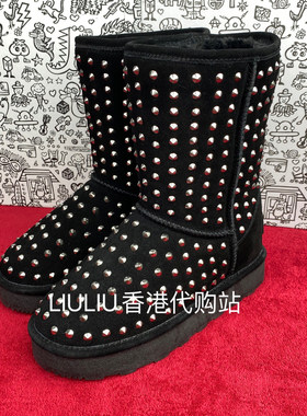中筒黑色铆钉内增高中筒雪地靴