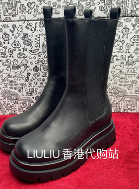 陈易欣同款 9cm隐形内增高头层牛皮方头烟筒切尔西靴女YF720UJC