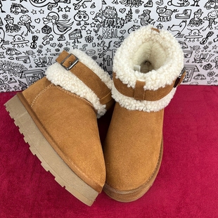 2025年真皮厚底羊羔毛7.5cm隐形内增高雪地靴女冬季 短筒保暖棉鞋