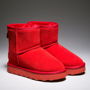 新娘婚鞋 4寸真皮大红色磨砂皮厚底内增高雪地靴女短靴加绒保暖7cm