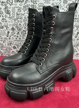 2025年春秋新款厚底隐形内增高9.5CM马丁靴短筒真皮女靴YF918CWC