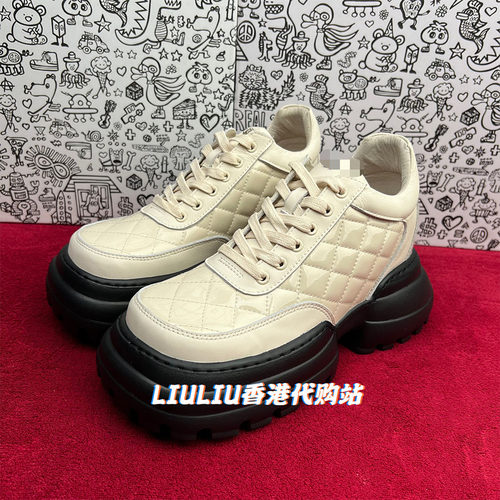 真皮厚底杏色车格隐形内增高9cm