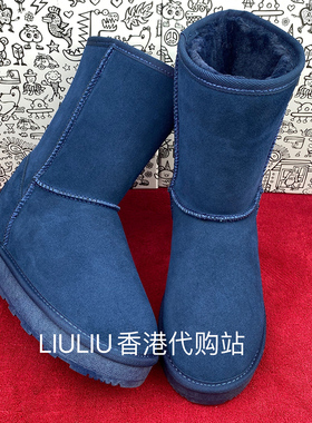 2025年新款真皮磨砂内增高7cm雪地靴女冬季保暖厚底中筒宝蓝色
