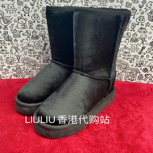 2025年冬新款 黑色马毛中筒隐形内增高7cm厚底加绒加厚休闲雪地靴