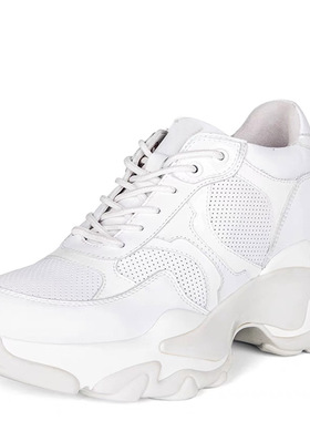 2025春季9cm厚底内增高白色真皮网孔透气休闲老爹鞋女YF865IED