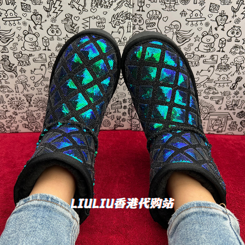 7cm隐形内增高幻彩珠片雪地靴