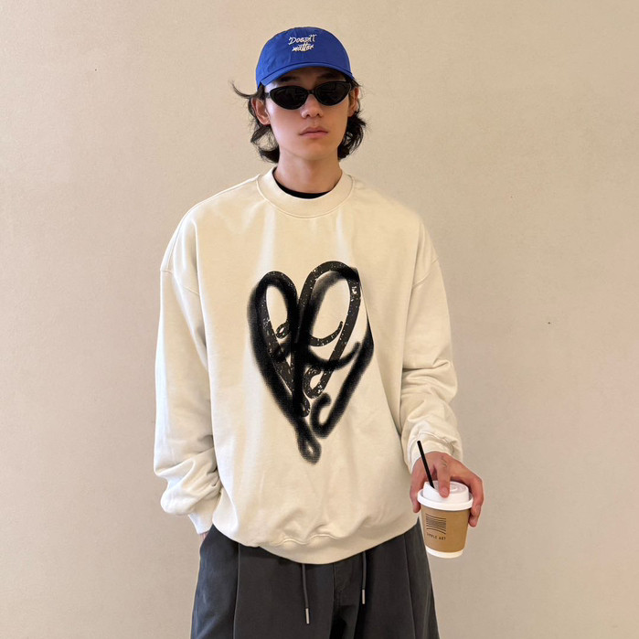 EMCS-韩系潮流小众复古街头风圆领宽松心形印花卫衣253090男