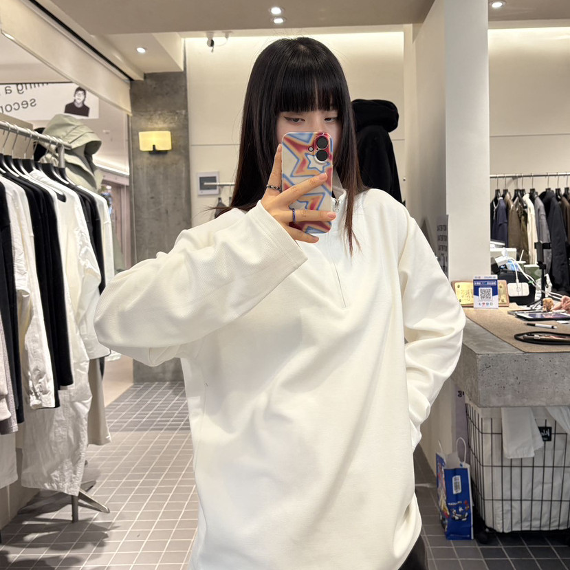 EMCS-冬上新韩式纯色极简立领宽松薄绒时尚长袖T恤253123男