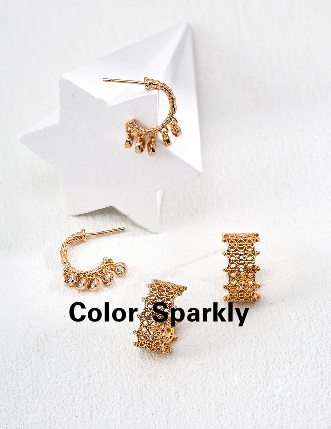 银镀金轻奢锆石耳环几何图案饰品