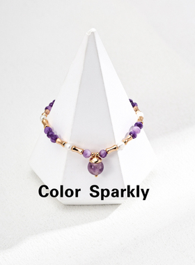 小众设计925银镀金紫水晶手链