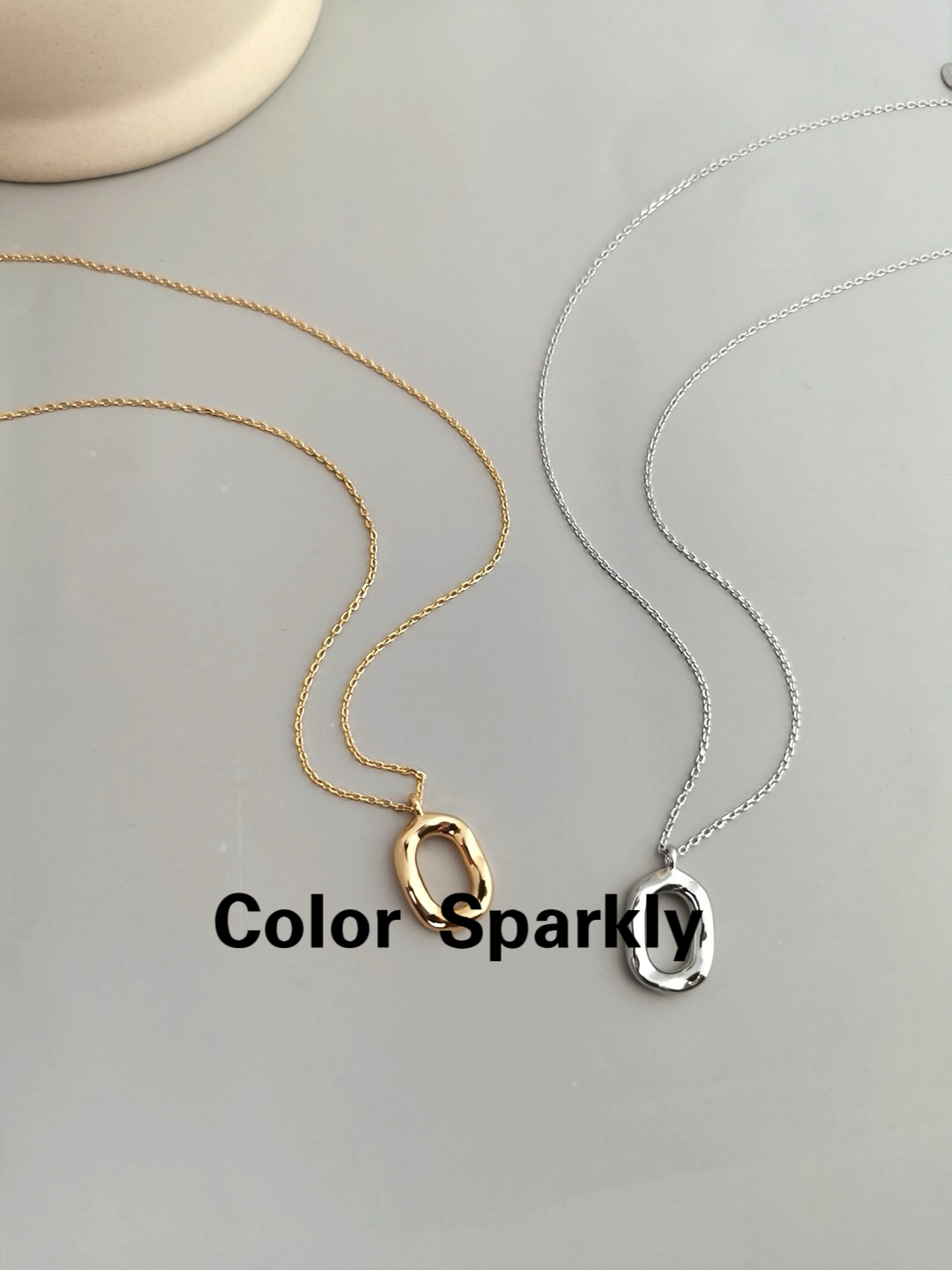 Color Sparkly 小众轻奢设计S925银几何项链女锁骨链百搭椭圆方形