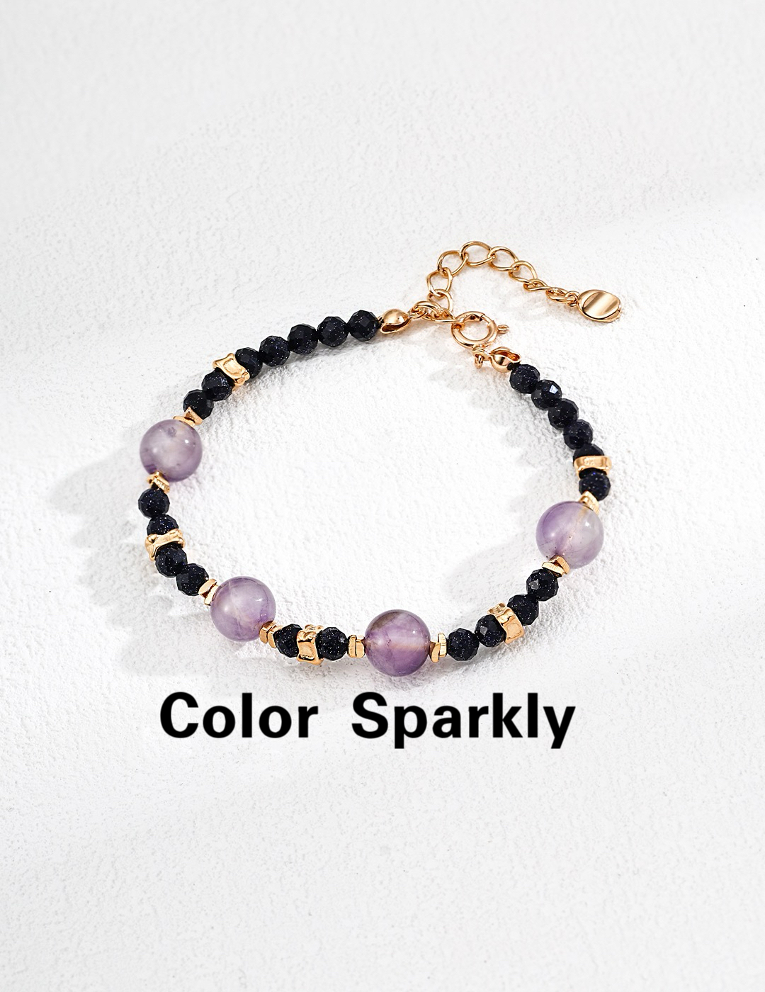 925银镀金紫水晶蓝砂珠手链