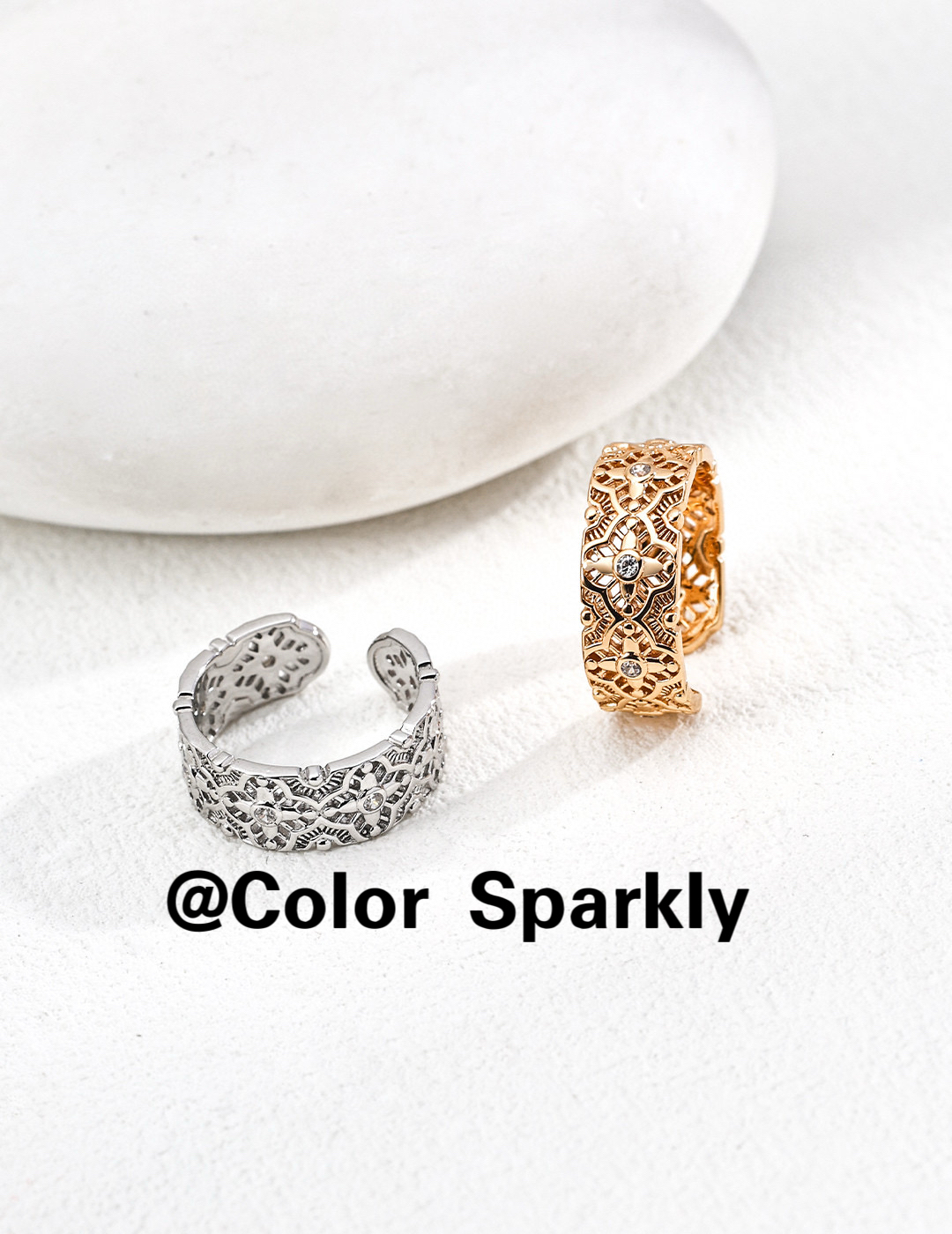 小众设计925银镀金镂空花朵戒指