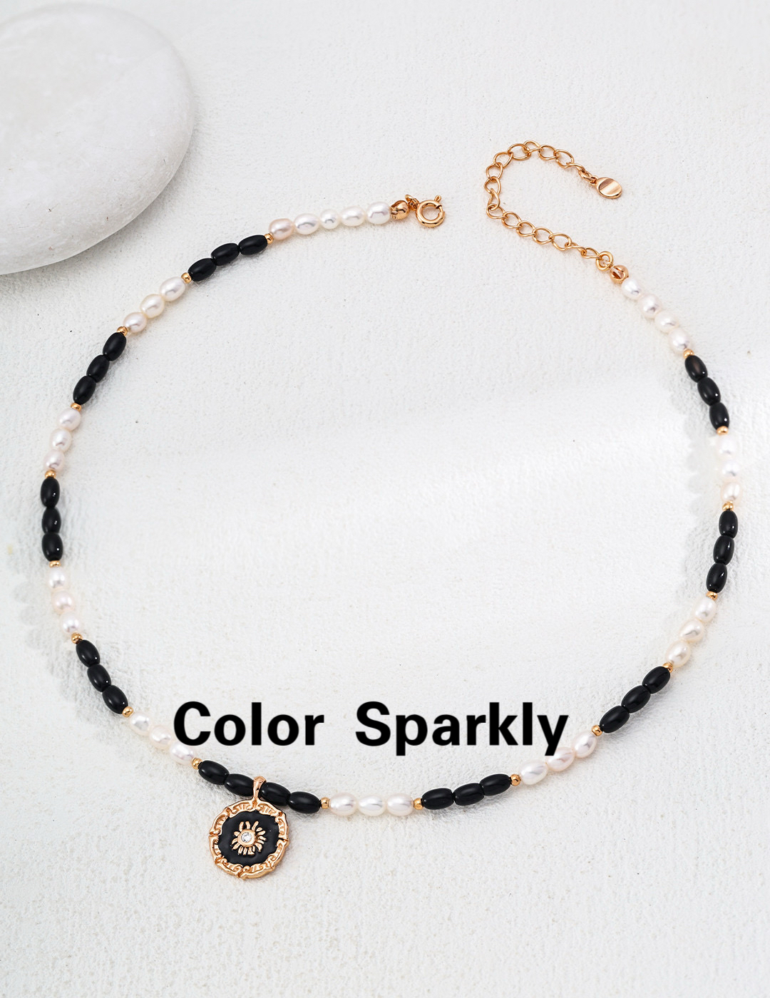 天然珍珠项链女黑玛瑙滴釉项链