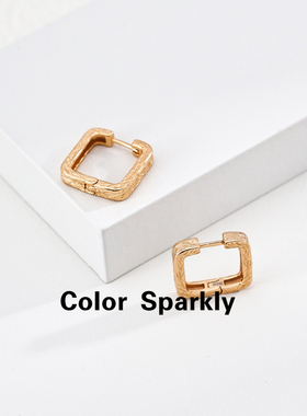 Color Sparkly 925银镀金方形耳环女轻奢高级感小众设计感耳饰