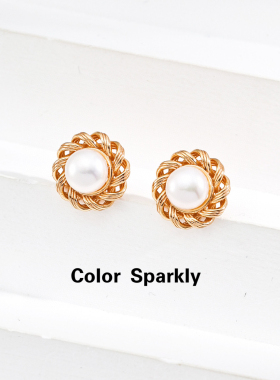 Color Sparkly小众轻奢设计S925银复古珍珠耳环时尚简约日常通勤