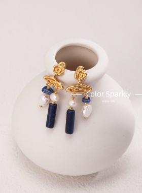 Color Sparkly女复古宫廷风流苏耳钉气质2024新款夸张珍珠耳环