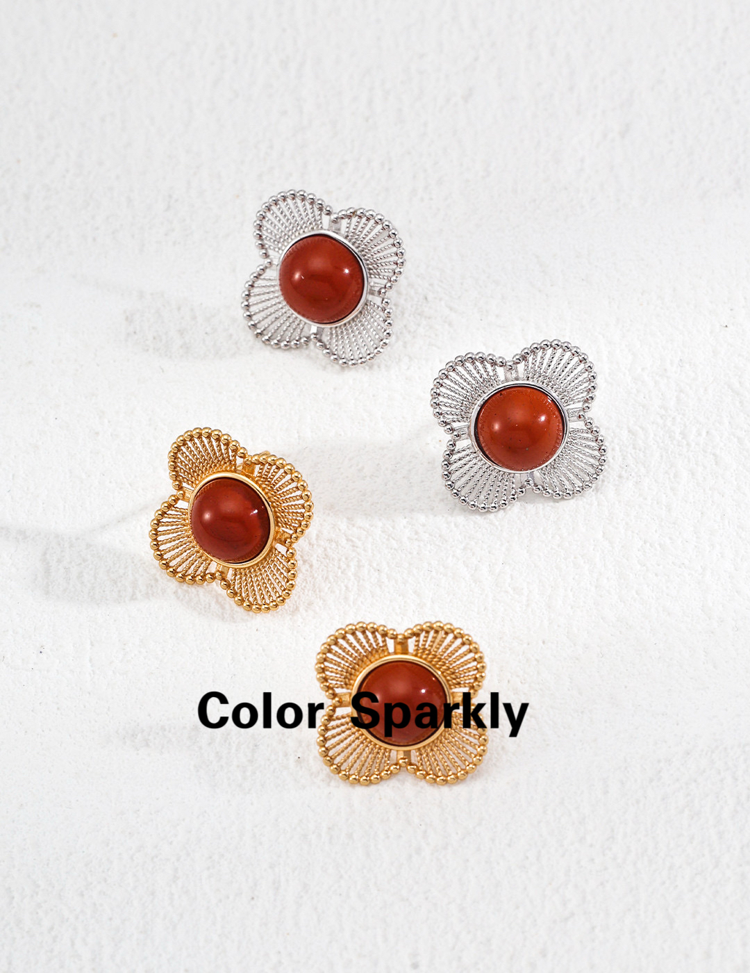 S925纯银耳钉红色耳饰高级感轻奢