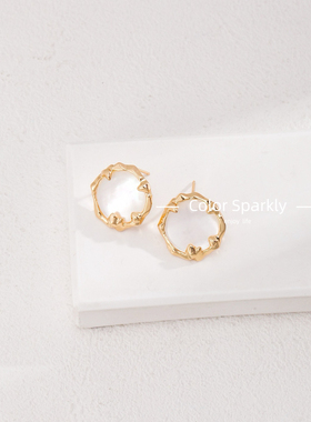 Color Sparkly 小众轻奢设计925纯银耳钉简约母贝耳环