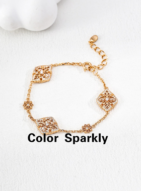 925银镀金菱形花朵手链