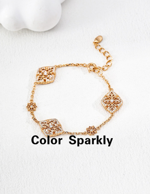 925银镀金菱形花朵手链