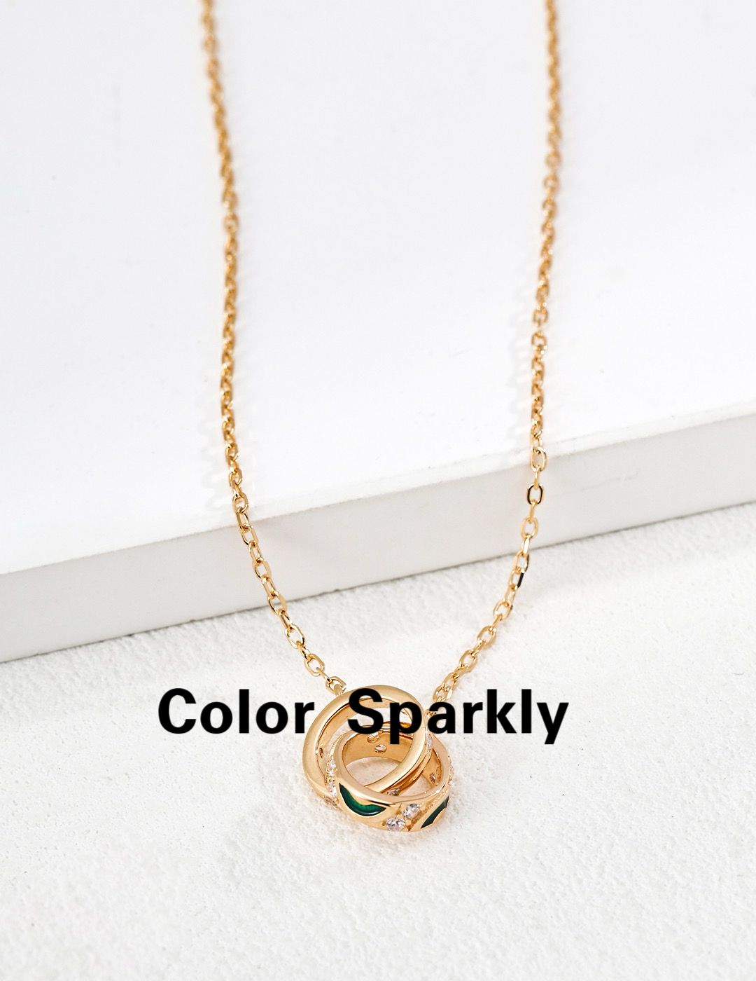 925银镀金双环锆石锁骨链