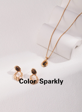 Color Sparkly 法国复古小众天然虎眼石吊坠项链锁骨链女925纯银