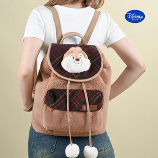 正版迪士尼奇奇毛绒公仔双肩包大学生上课背包美式复古大容量