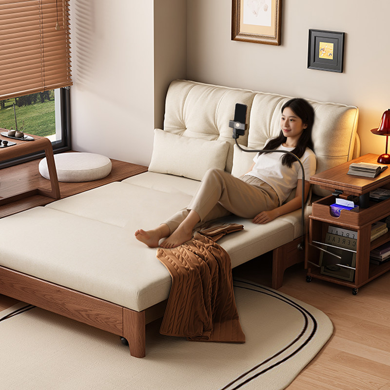 沙发床实木现代简约两用新款实木床小户型多功能可折叠可伸缩沙发