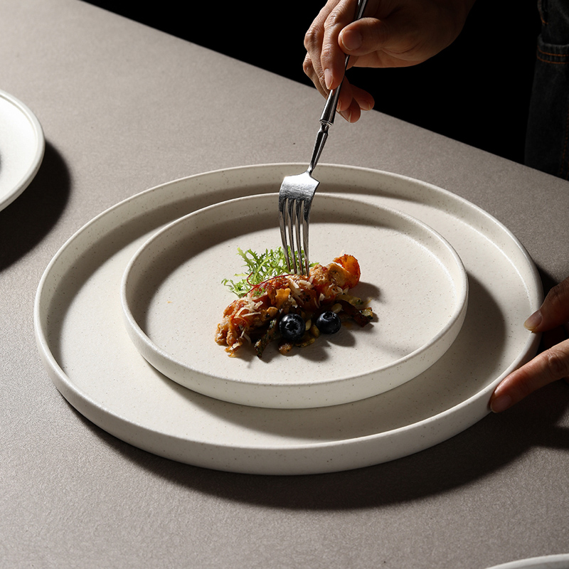 陶瓷牛排盘釉下彩圆形北欧通用