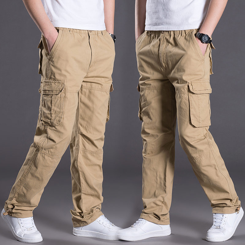 新款青年男士户外直筒多口袋工装裤运动宽松休闲裤潮流纯棉长裤子