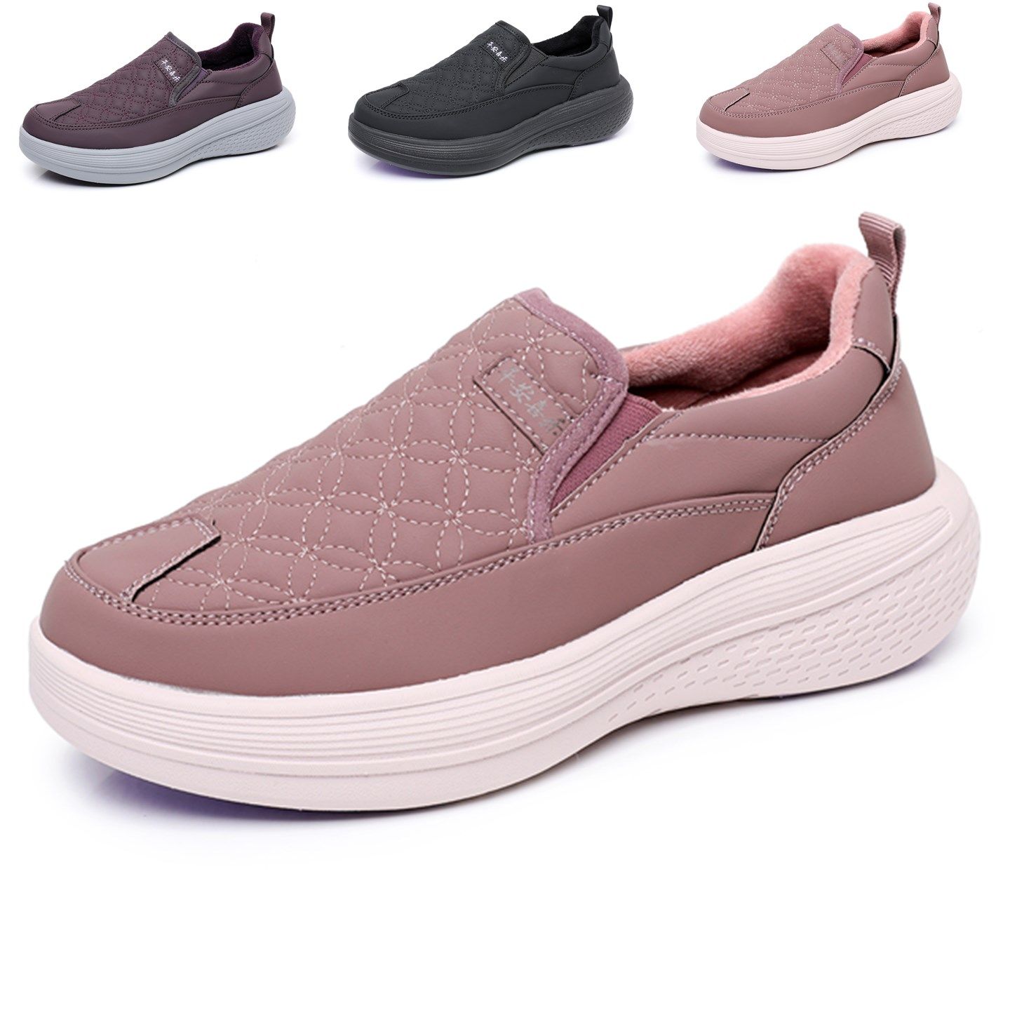 冬加绒二棉女鞋厚底防滑休闲棉鞋