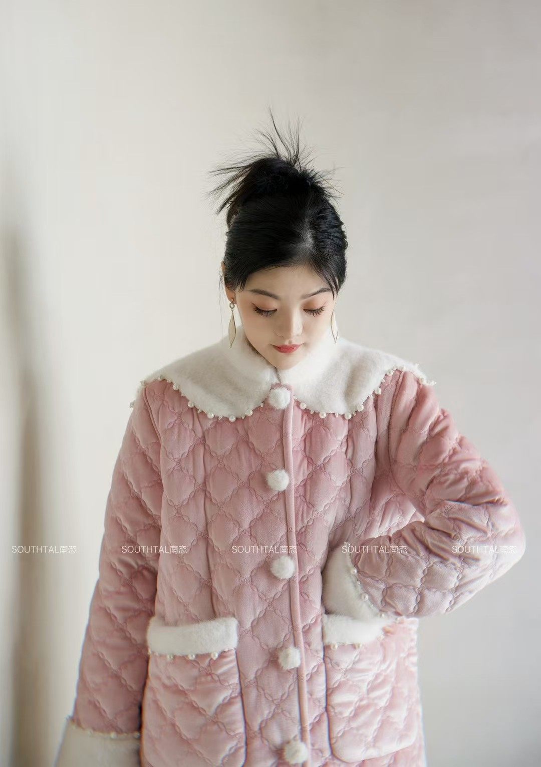 慢写冬续南态冬季加厚可外穿三层夹棉加绒加厚可外穿睡衣套装