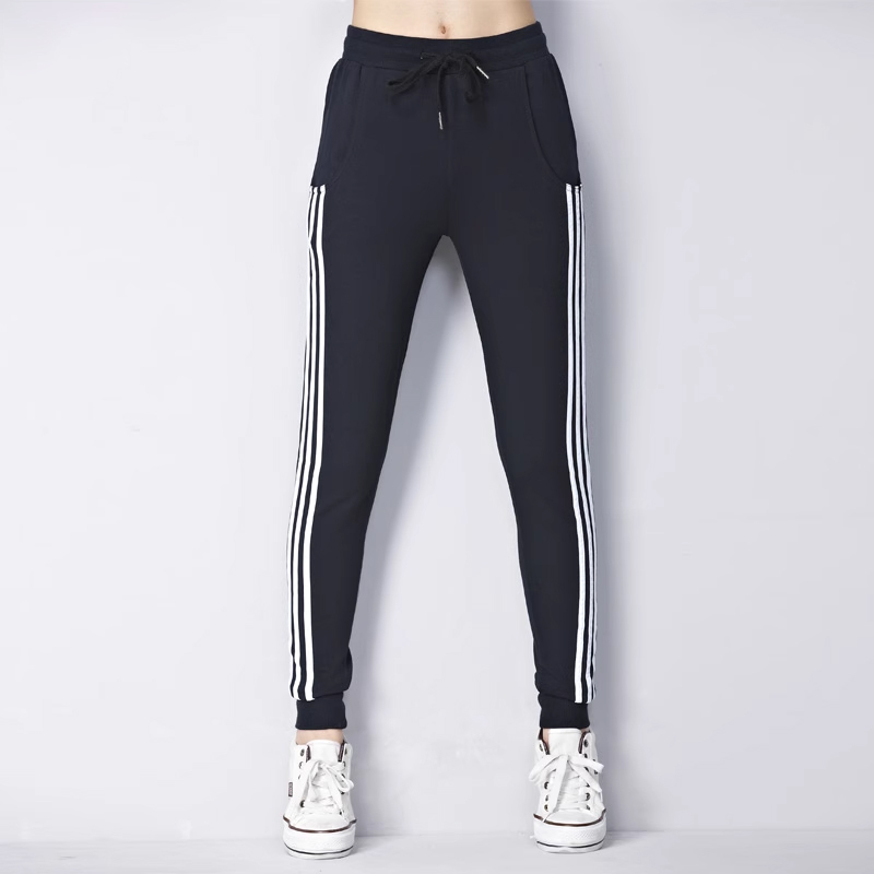 秋冬运动女卫裤加绒三条杠跑步裤