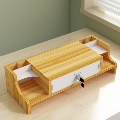 电脑增高架女生工位屏幕垫高支架办公室台式带抽屉桌面收纳架杯架