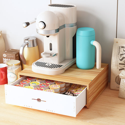 办公室小型咖啡机摆放台商用桌面带抽屉胶囊咖啡收纳盒茶包置物架-封面