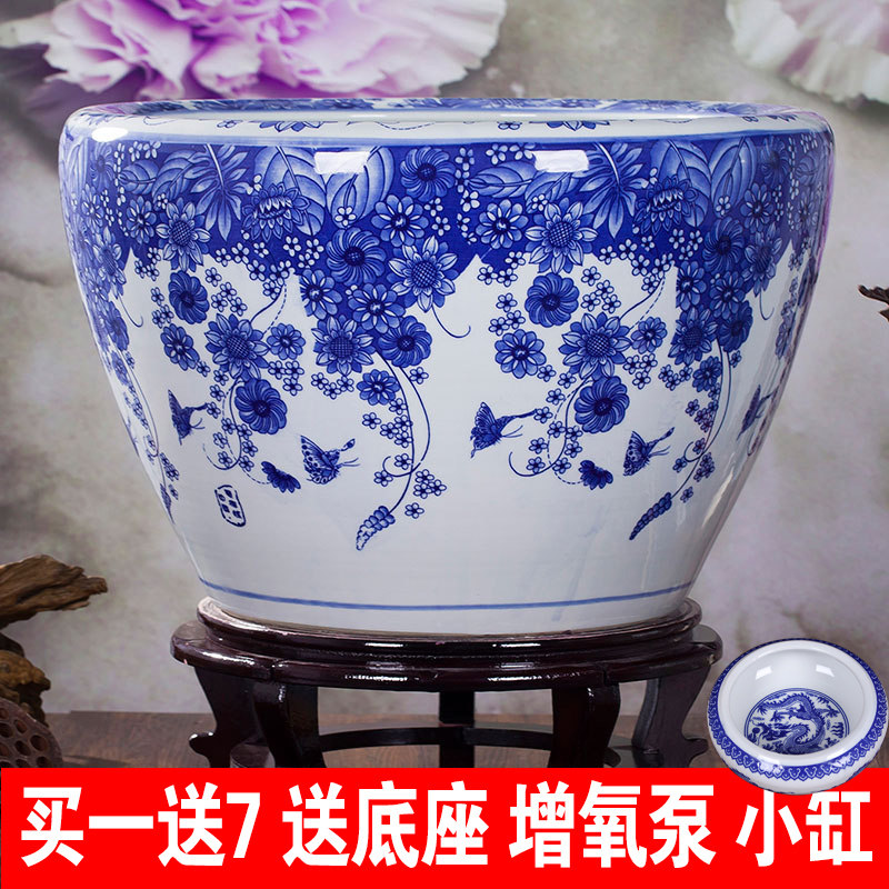 包邮青花瓷缸陶瓷鱼缸特大号水缸瓷缸陶瓷大荷花缸碗莲缸乌龟缸