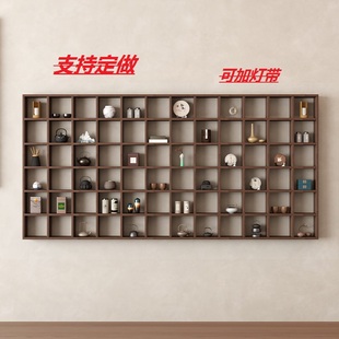 定制实木格子架墙上置物架茶杯茶壶展示架创意多宝阁格子置物架
