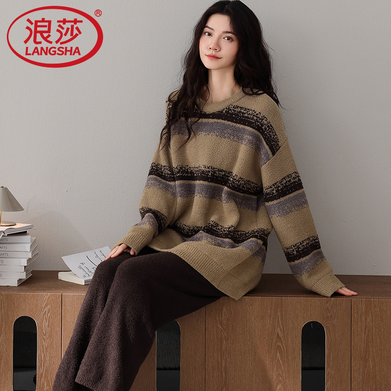 睡衣女秋冬款冬季半边绒2025新款