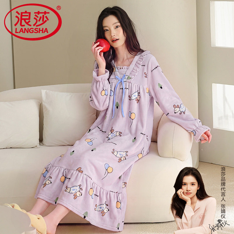 法兰绒睡裙女士冬季加大码连衣裙