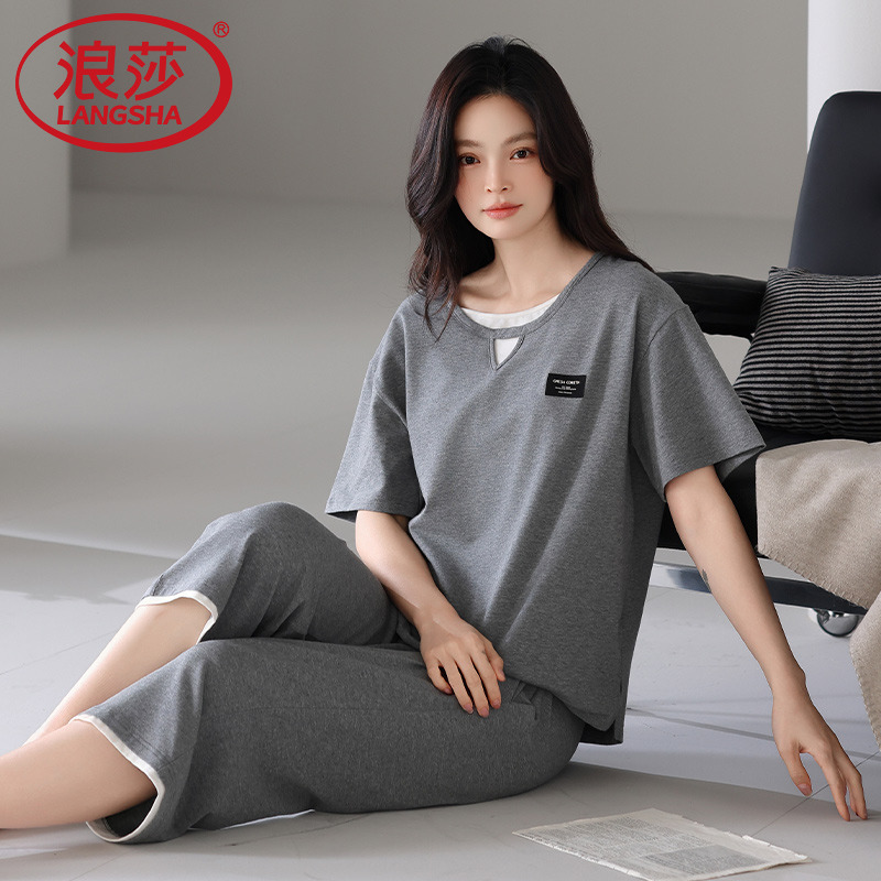 夏季女圆领套头衫薄款宽松家居服