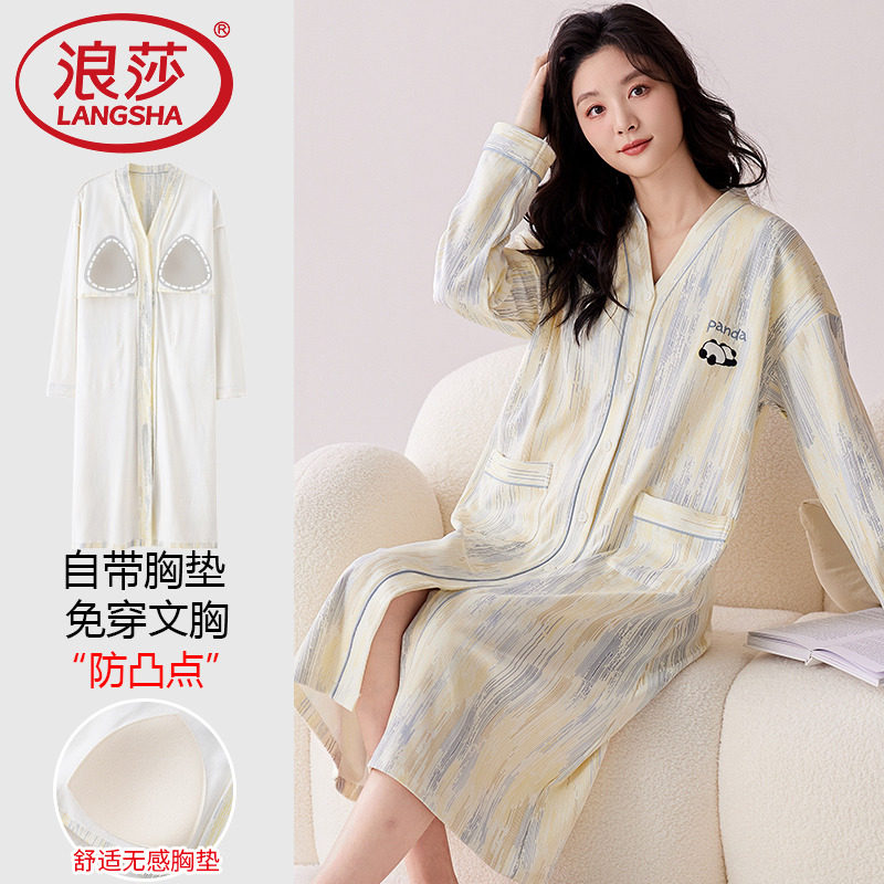 带胸垫睡裙女士春秋冬季长袖甜美可爱防凸点少女款纯棉大码家居服,女士内衣/男士内衣/家居服,睡裙,淘宝优惠券,粉丝福利购,淘宝优惠卷