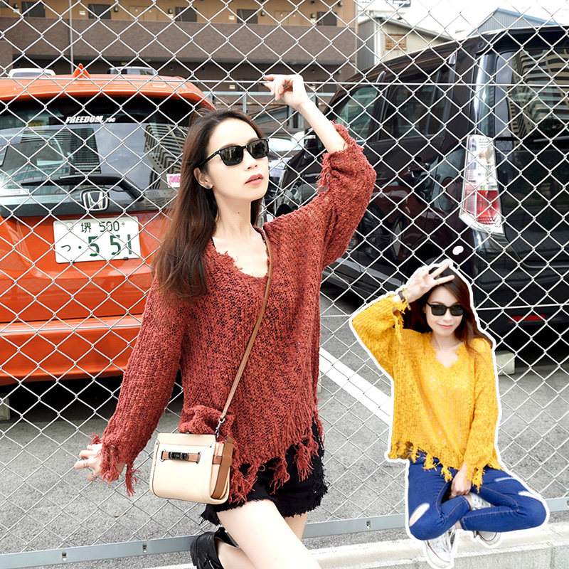 NANAL 宽松显瘦V领流苏毛边套头罩衫针织衫毛衣 女 487|ruв категории Женская одежда, свитер - от Buy2taobao.com для оказания профессиональной услуги покупки агента Taobao