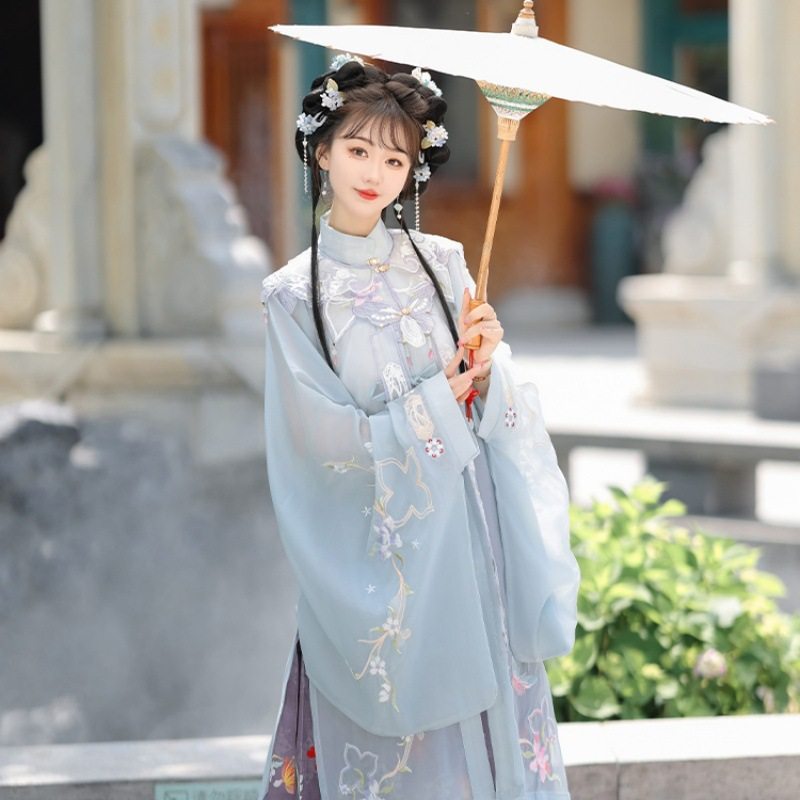 成人改良汉服女款明制云肩立领对襟长衫马面裙古装中国风春秋套装