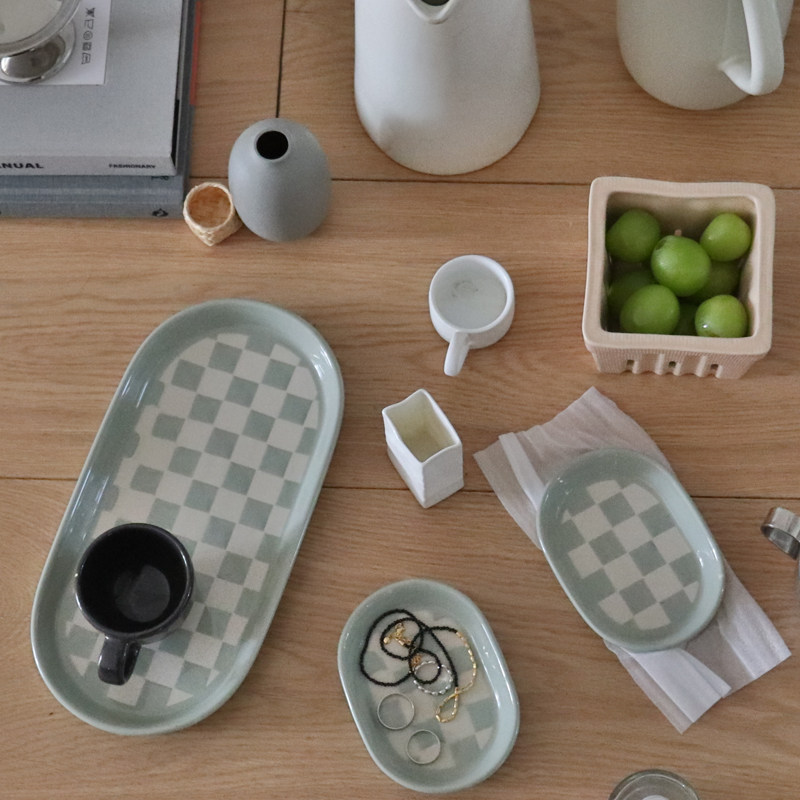 WULIHOME 淡绿陶瓷收纳托盘马赛克图案钥匙首饰香薰垫家居氛围,收纳整理,收纳盘,淘宝优惠券,粉丝福利购,淘宝优惠卷