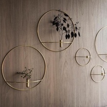 金色圆形蜡烛台插花壁挂立体烛台墙面软装设计餐厅咖啡馆背景壁饰