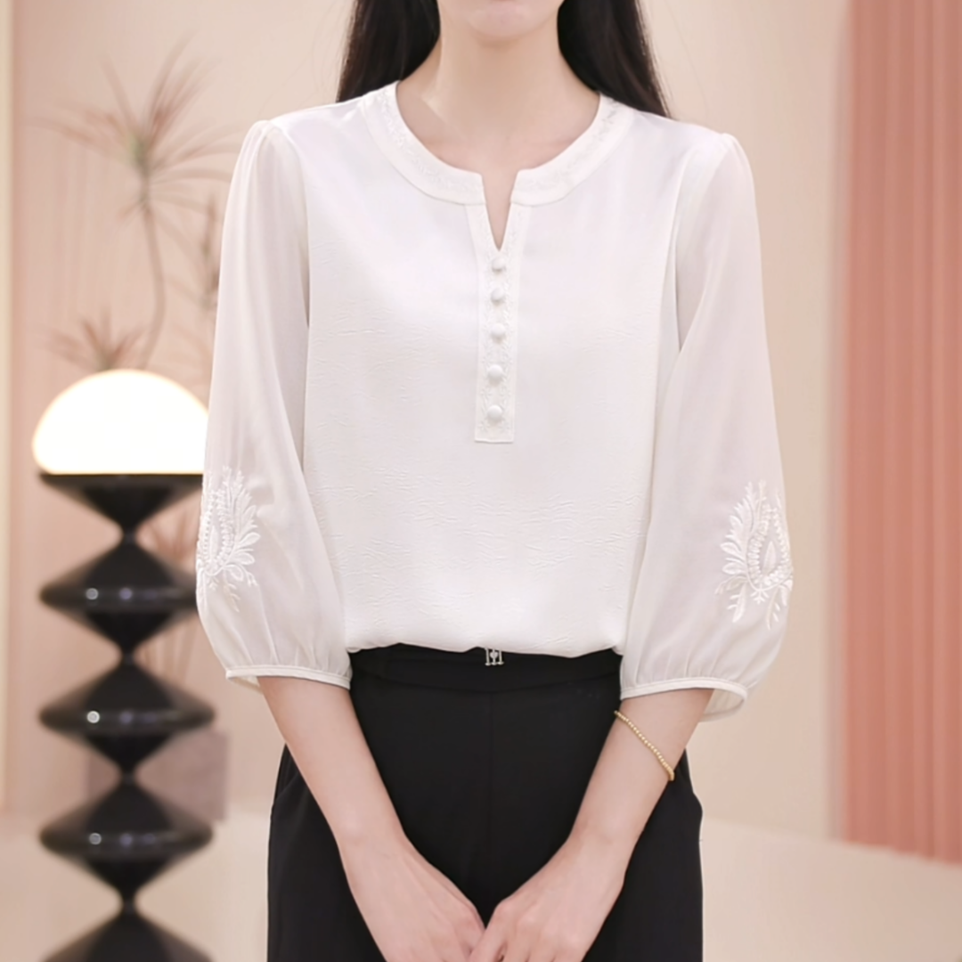 夏季圆领小v领口减龄百搭温婉洋衬衫