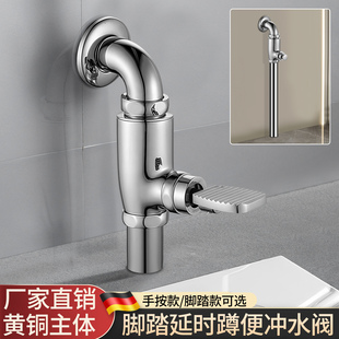 手按大便冲洗阀蹲坑脚踩手动延时阀 全铜高标蹲便器脚踏冲水器立式