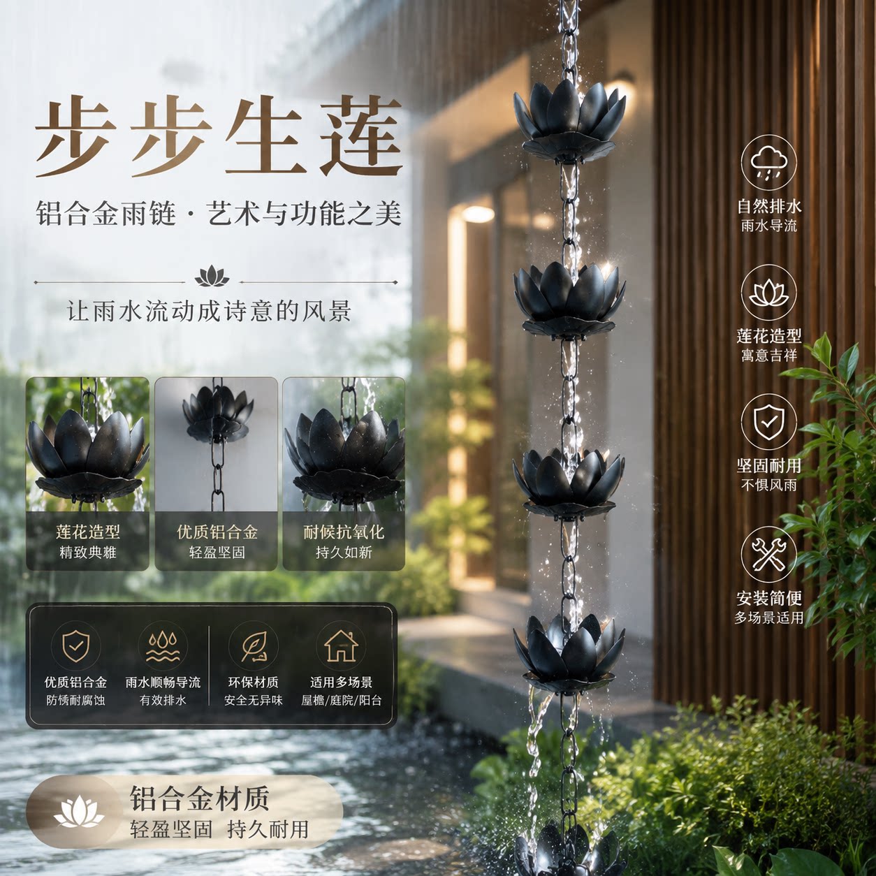 中式雨链日式庭院装饰屋檐雨水链